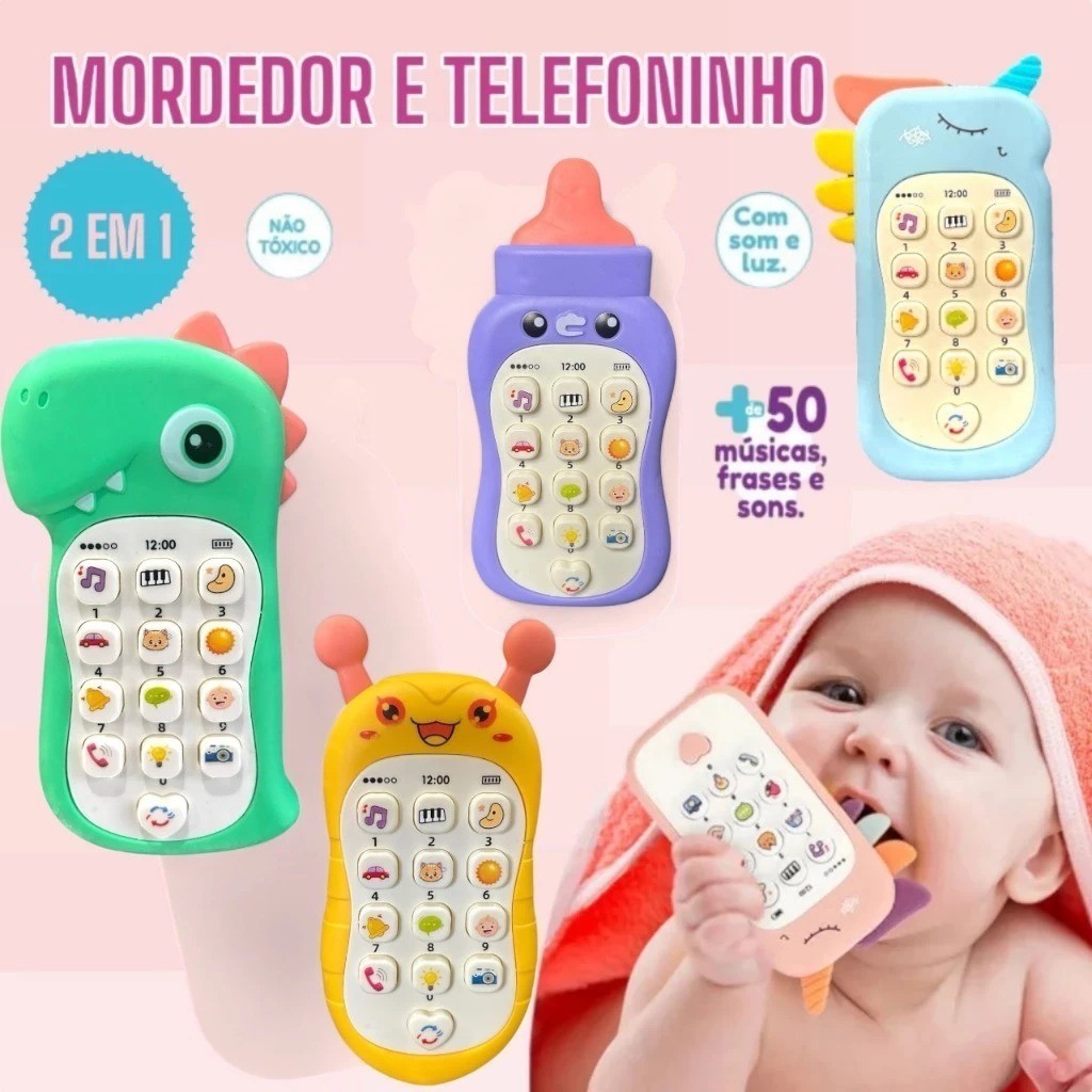 Celular Infantil Telefone Interativo Musical Unicórnio Bebê ou celular Dinossauro Mordedor