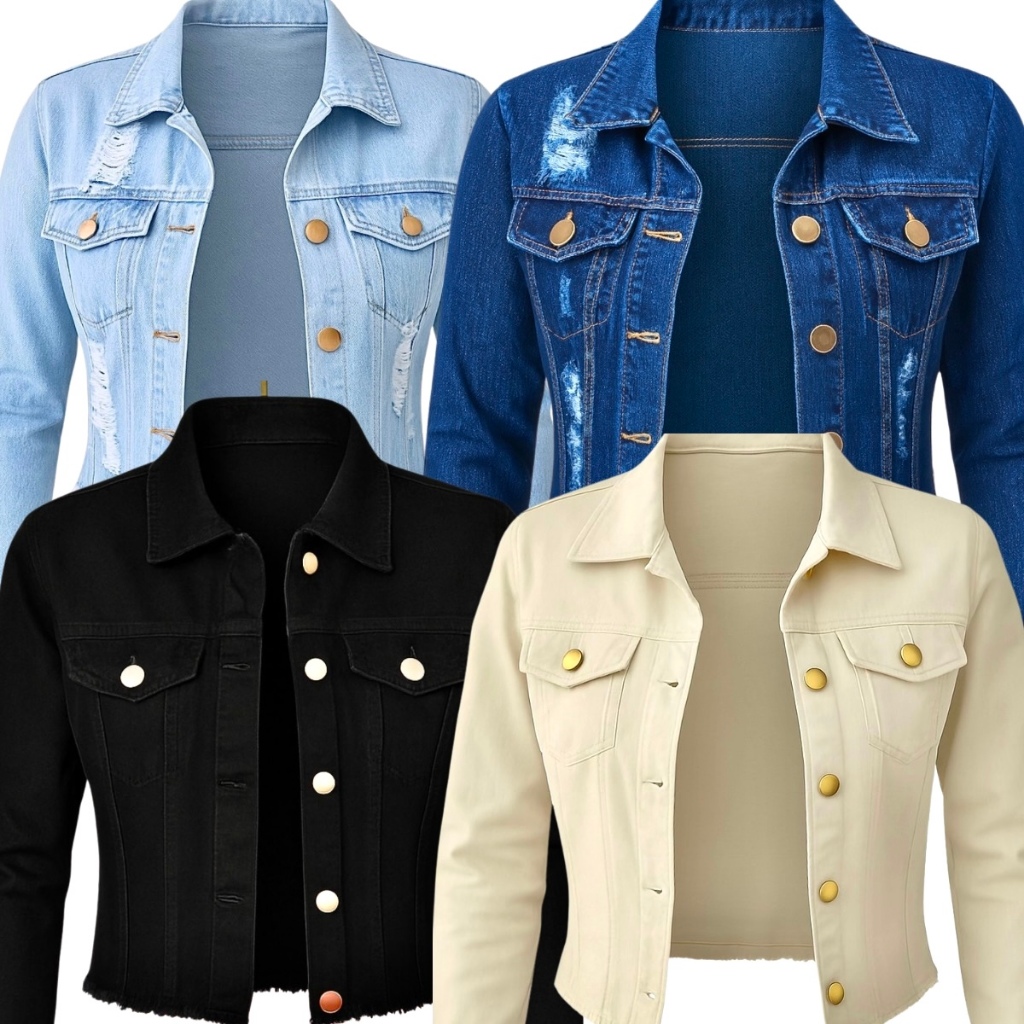 Jaqueta Jeans Feminina Manga Longa Denim Linha Premium Cores