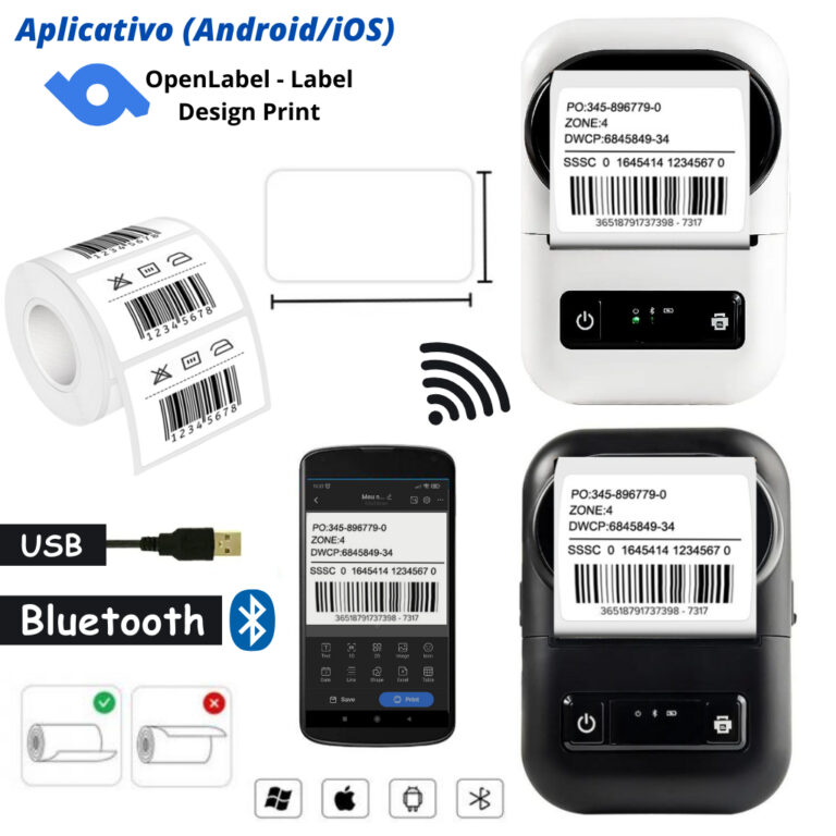 Impressora de Etiquetas Inteligente Térmica Bluet