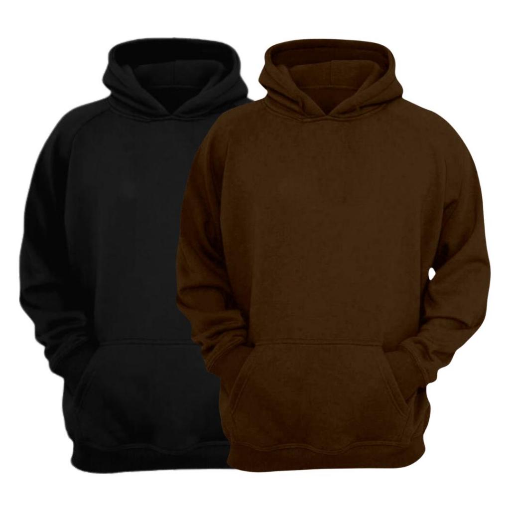 Kit 2 Blusas Moletom Canguru Com Capuz Liso Frio Unissex Feminino e Masculino Com Bolso Inverno