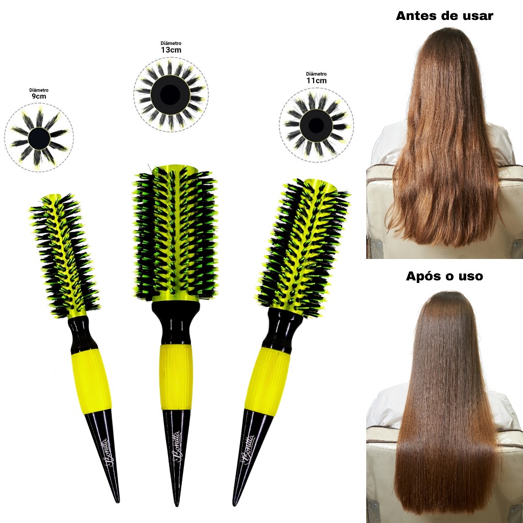 Kit 3 Peças Escovas Profissionais De Cabelo Cerdas