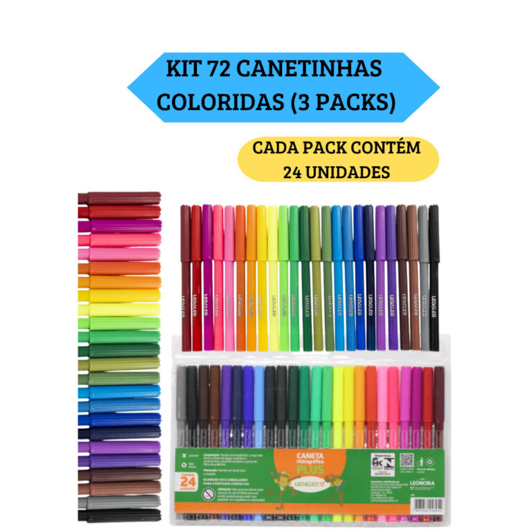 Kit 3 Packs (72 Unidades) de Caneta Canetinha Hidr