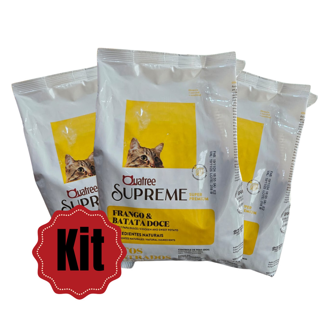 Kit Quatree Supreme  Gatos Castrados Frango 1kg 3 Pacotes