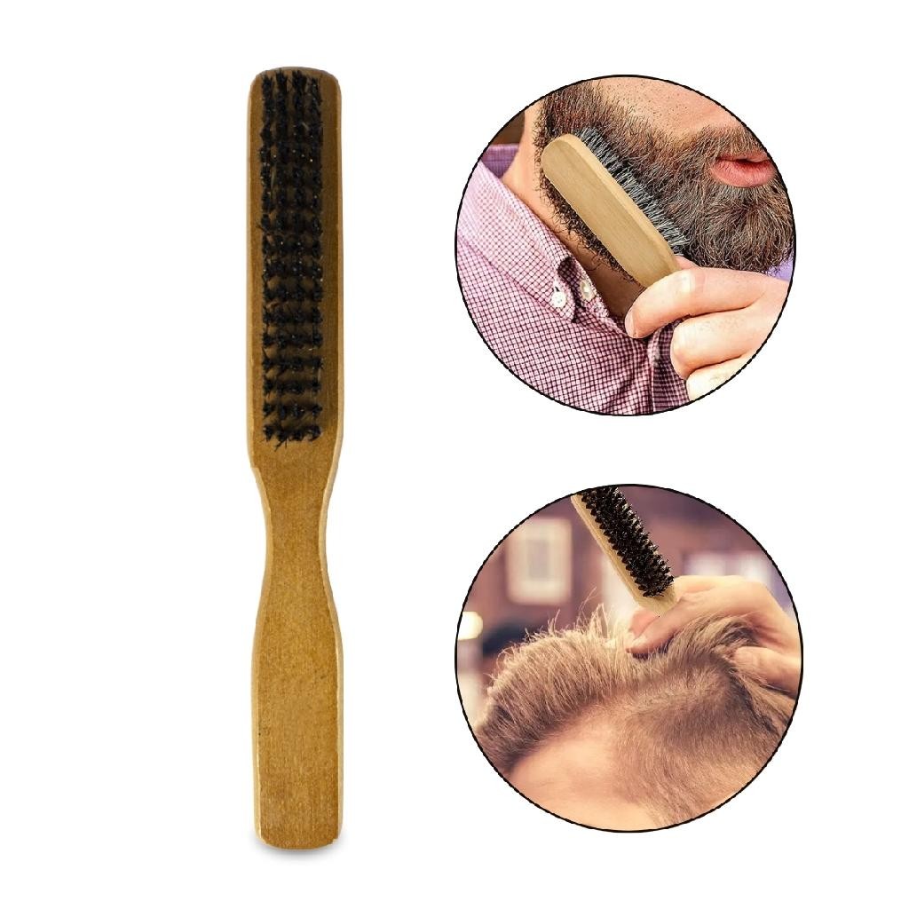 Escova Para Barba Bigode e Cabelo Cabo Madeira Profissional Cabeleireiro Barbeiro Barbearia