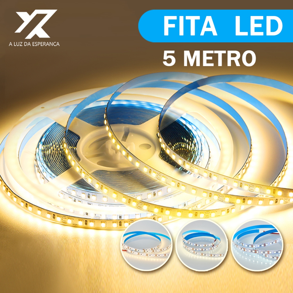 5 Metro Fita Led 3528 12v Ip20 120 led por metro Alta Luminosidade e Decoração Flexível