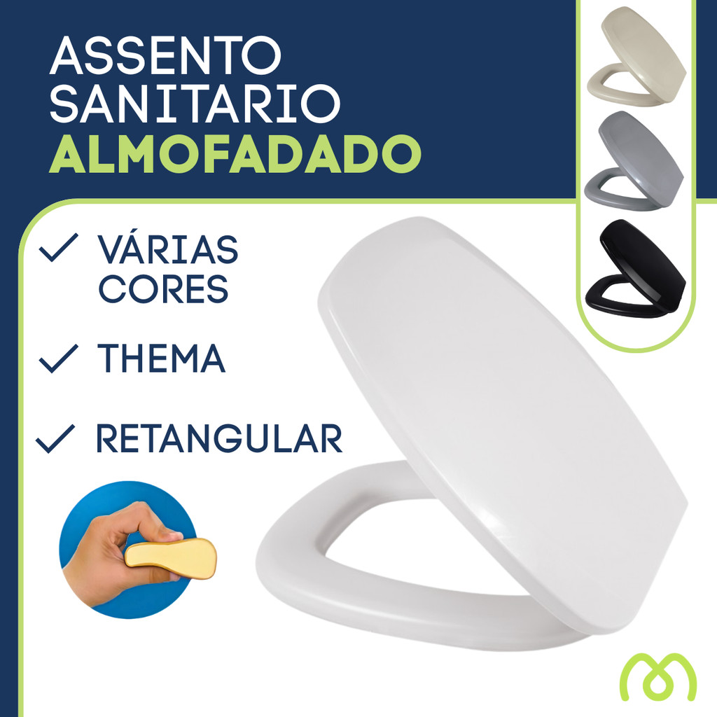 Assento Sanitário Almofadado Thema Tampa de Vaso Incepa Retangular Deca Prímula Plus Macio Espuma