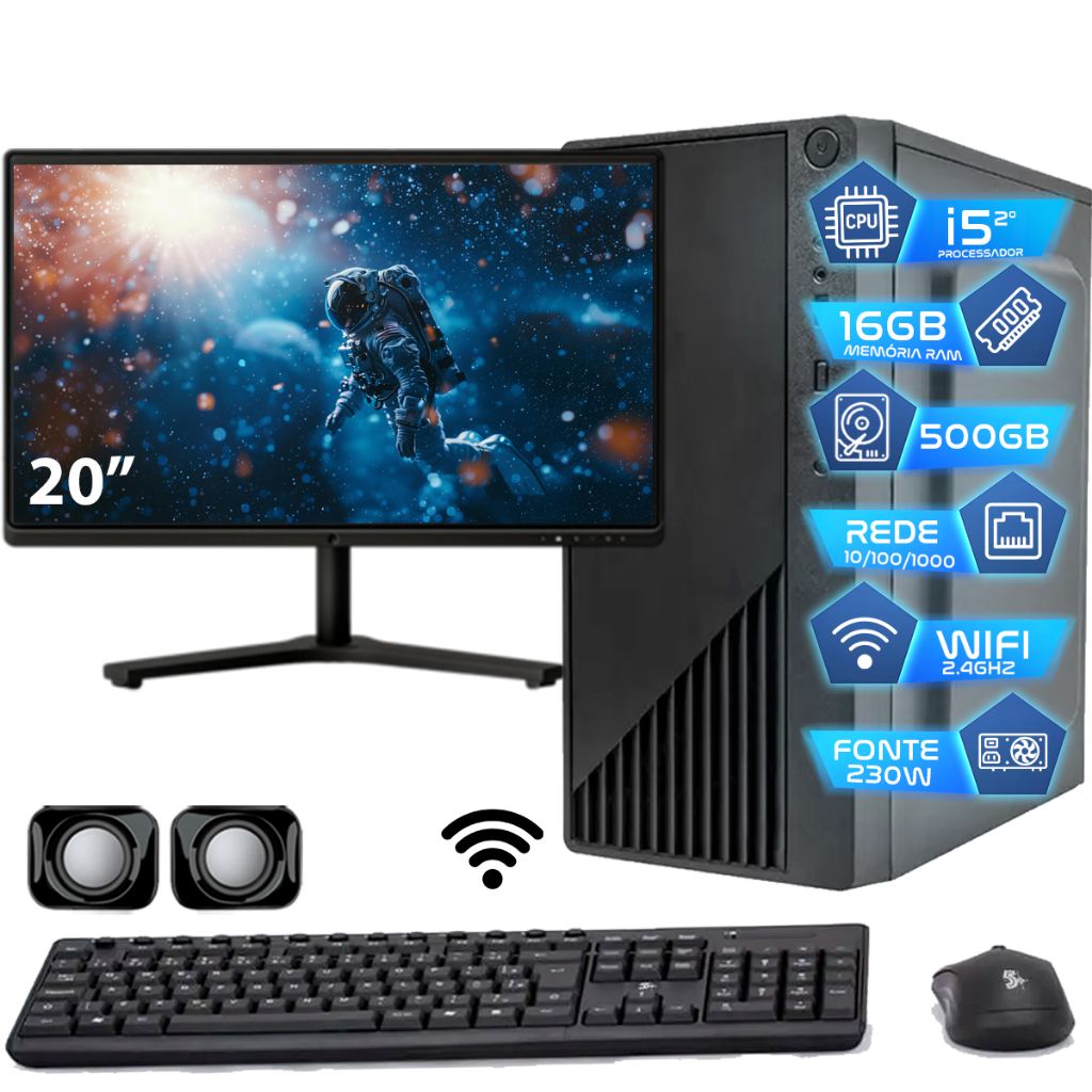 Computador Intel I5 16gb Hd 500GB Monitor 20 – Completo