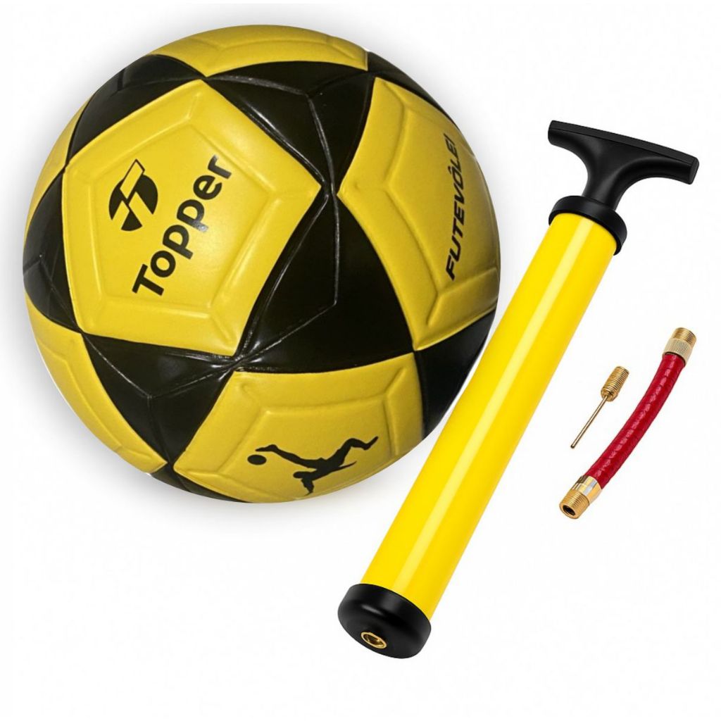 Bola Futevôlei Profissional Topper R1 Areia Oficial + Bomba de Ar Ideal Para Jogos, Treino e Lazer