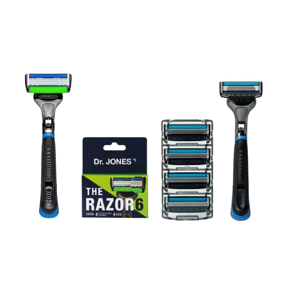 Kit Aparelho de Barbear Dr. Jones The Razor 4 ou 6 + Refis | Trimmer e Fita Lubrificante