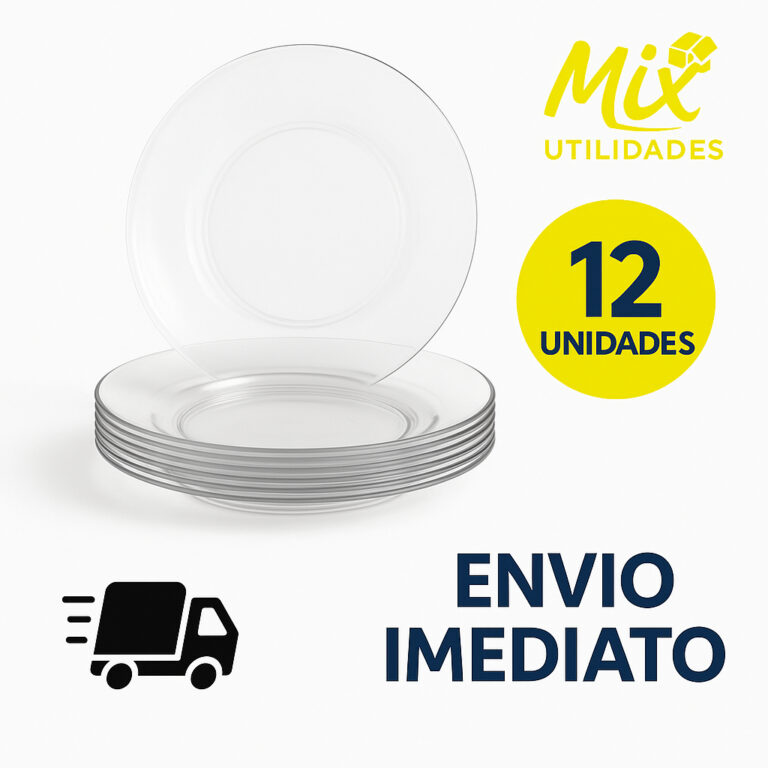 Jogo 12 Pratos Fundo Vidro Transparente Cozinha Re