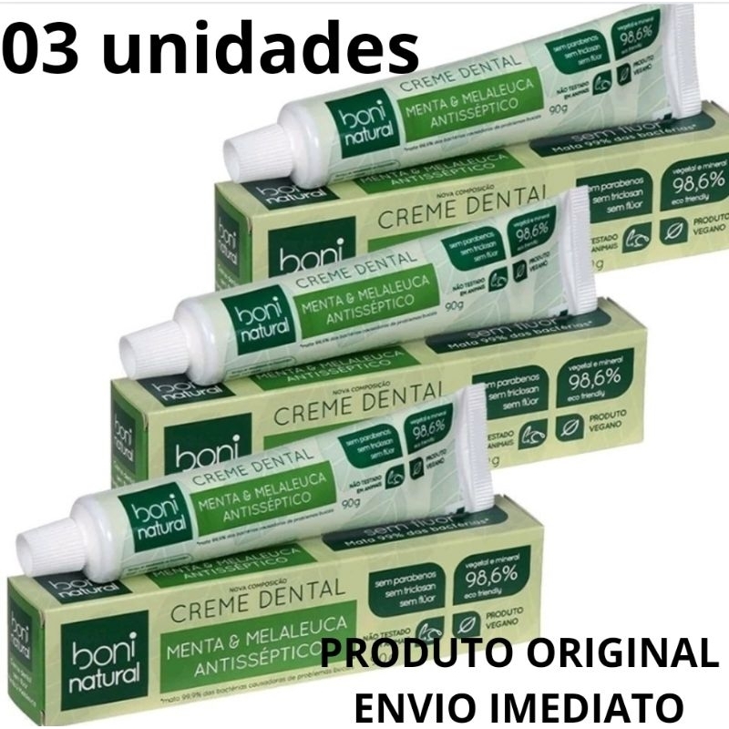 kit com 03 unidades.  Creme Dental Menta e Melaleuca Boni Natural
