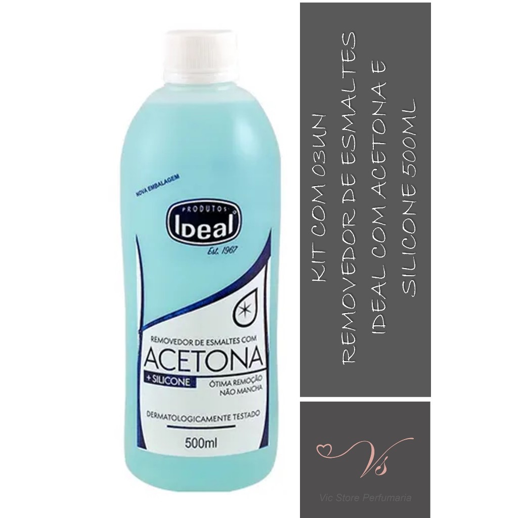 Kit com 03un Removedor de Esmalte Ideal com Acetona e Silicone 500ml