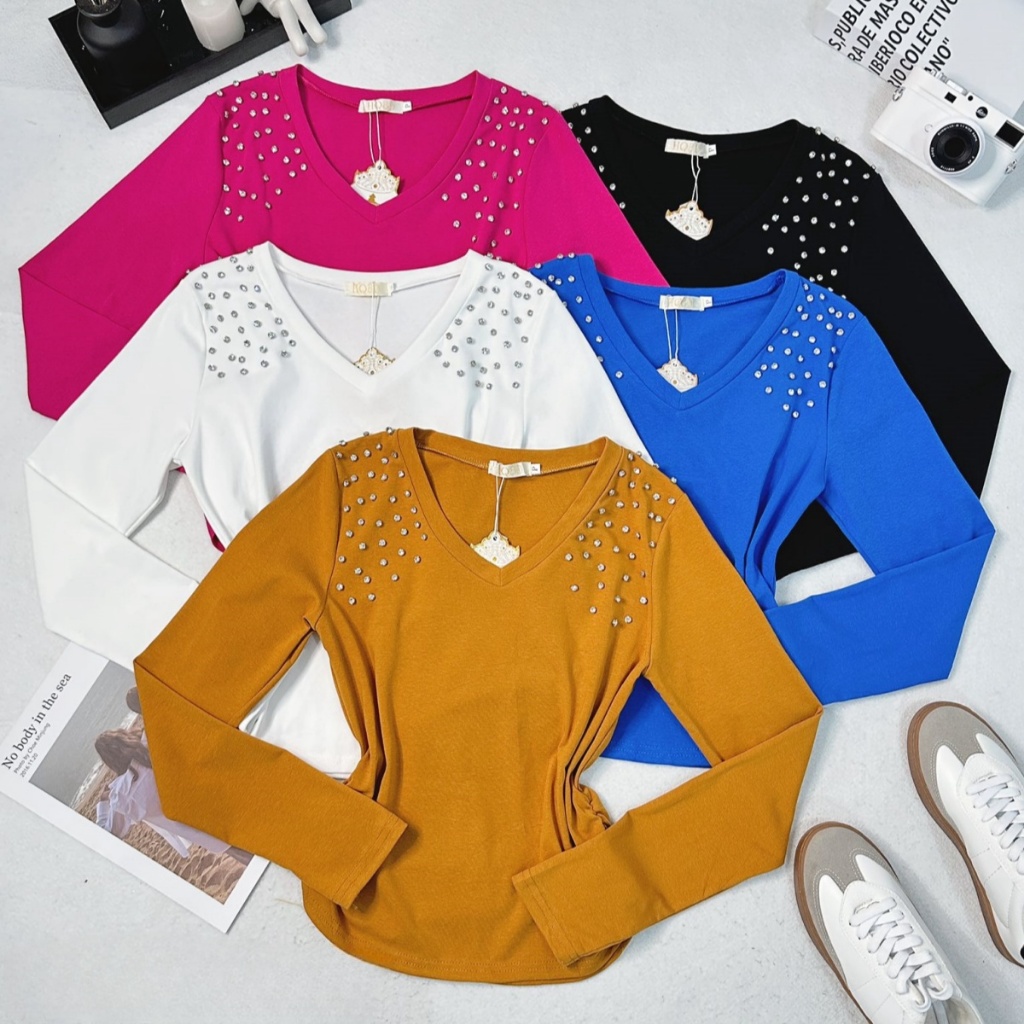 Blusa Manga Longa com Apliques nos Ombros 11107