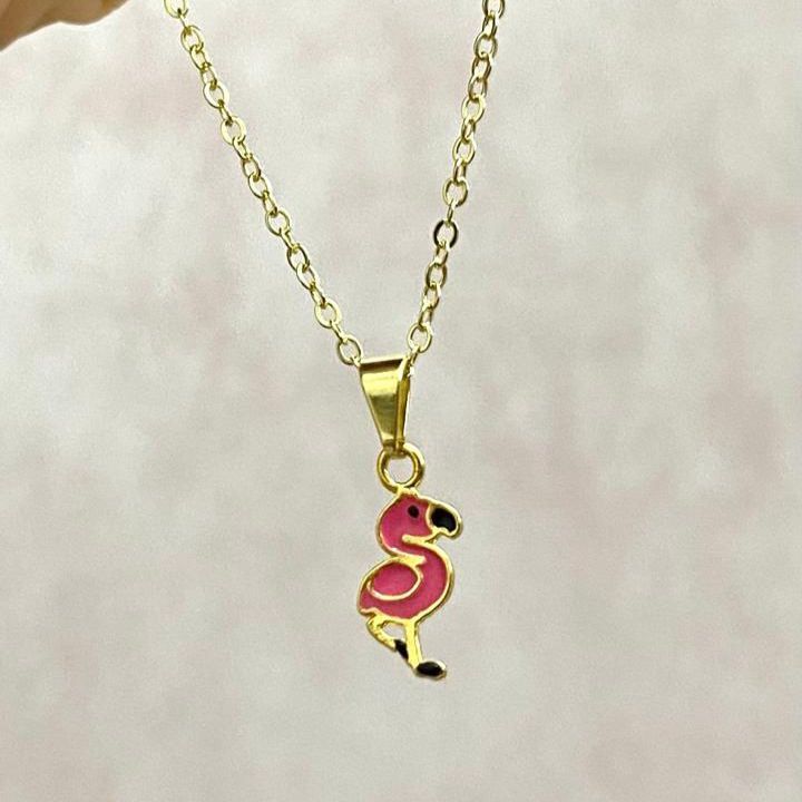 [ SEMI JOIA ] Colar Infantil Delicado Flamingo Ros