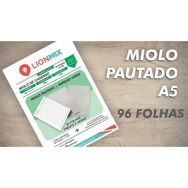 MIOLO PAUTADO A5 PARA CADERNO + PAPELÃO CINZA 96 