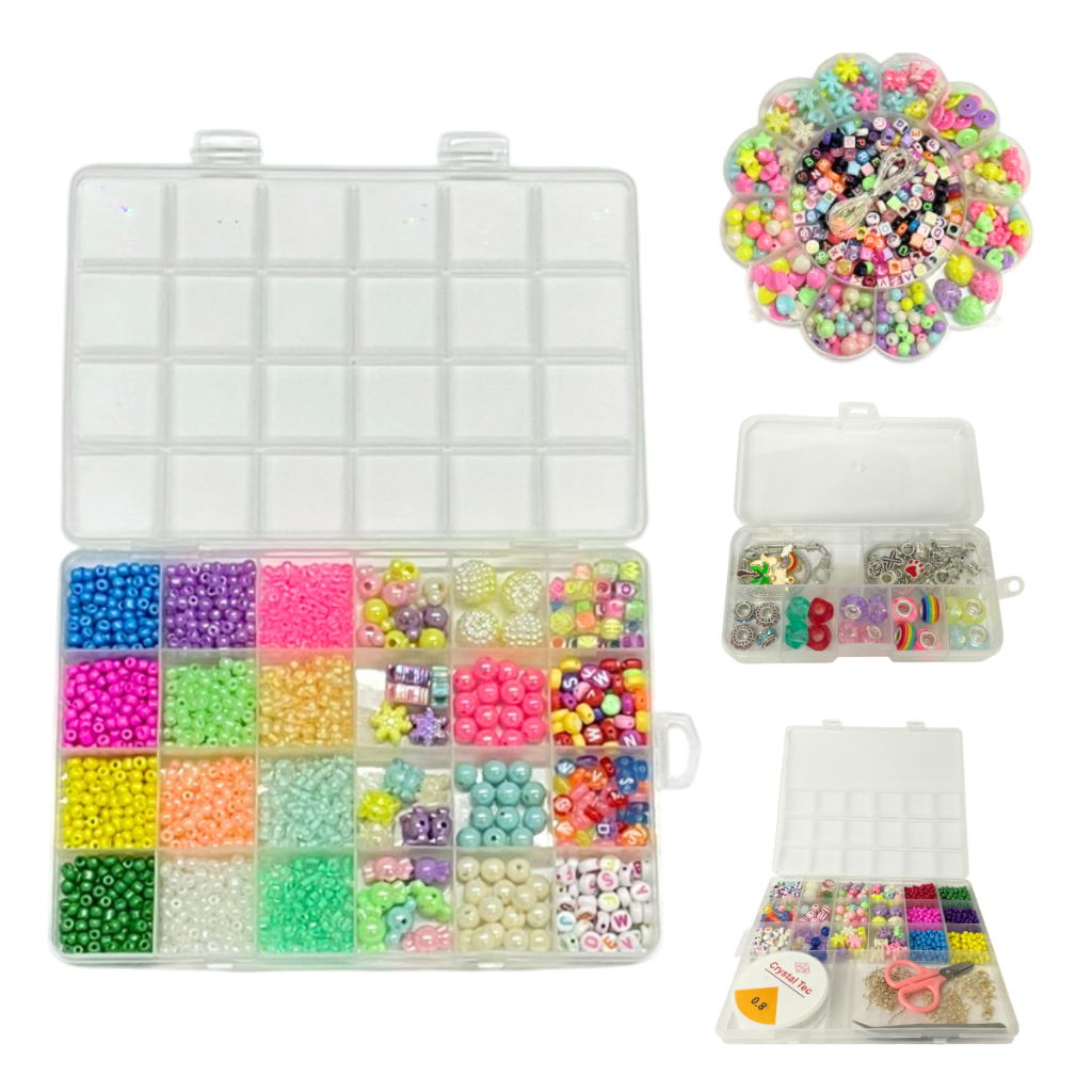 Kit De Miçangas 1800 peças Para Pulseirinha Infantil Maleta de miçangas com Fio de silicone