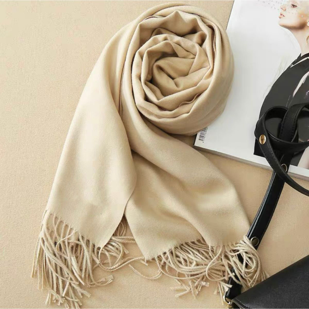 Cachecol Lenço de caxemira outono e inverno xale feminino de cor sólida de borla de uso duplo espess