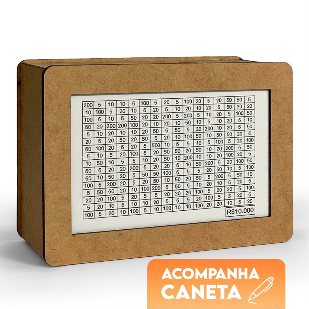Cofre MDF Desafio Acompanha Canetinha 1Mil / 5Mil / 10Mil