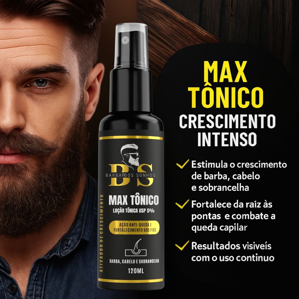 MAX ULTRA TÔNICO  Cresce cabelo, barba, sobrancelha e bigode.