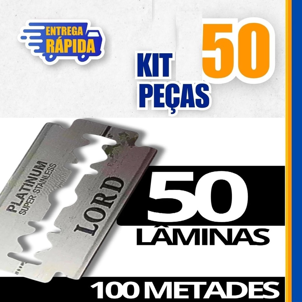 Lamina Para Barbear Lord Platinum Profissional Cx 50 Unidades Barba e Cabelo