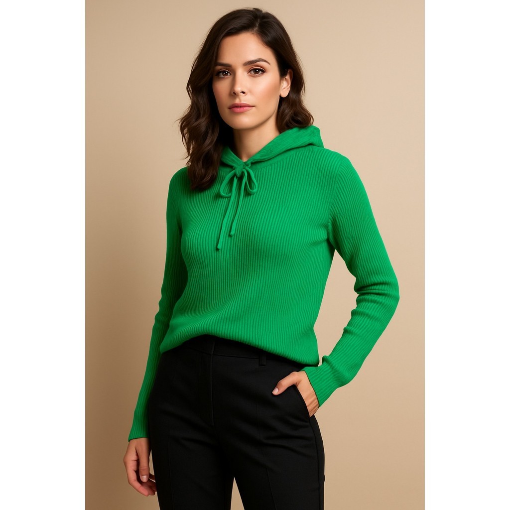 Blusa de Tricô com Capuz e Cordões basico para o dia a dia quentinho