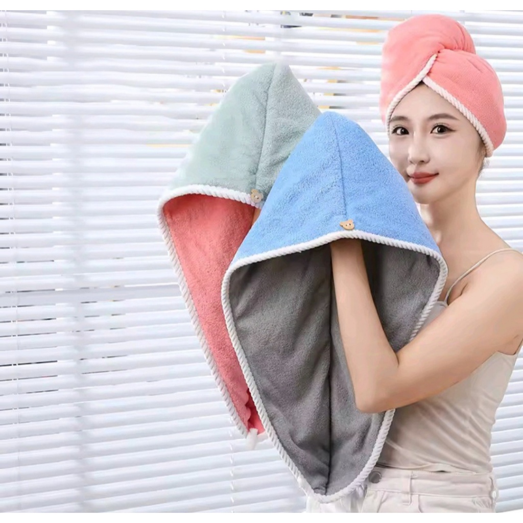 Toalha Touca para Cabelo com Botão Dupla Face – Super Absorvente – Secagem Rápida e Antifrizz