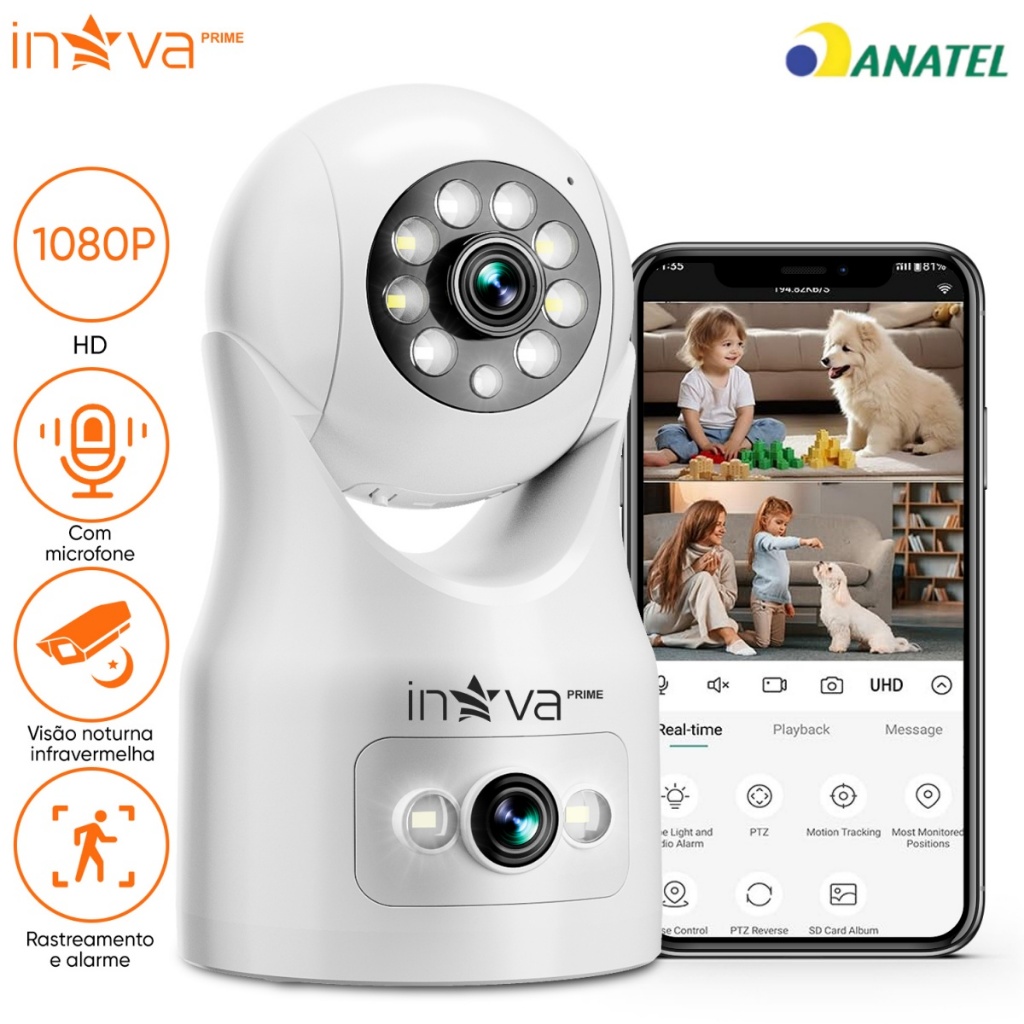INOVA câmera wifi visão noturna full HD 360. microfone áudio babá eletrônica robozinho sem fio