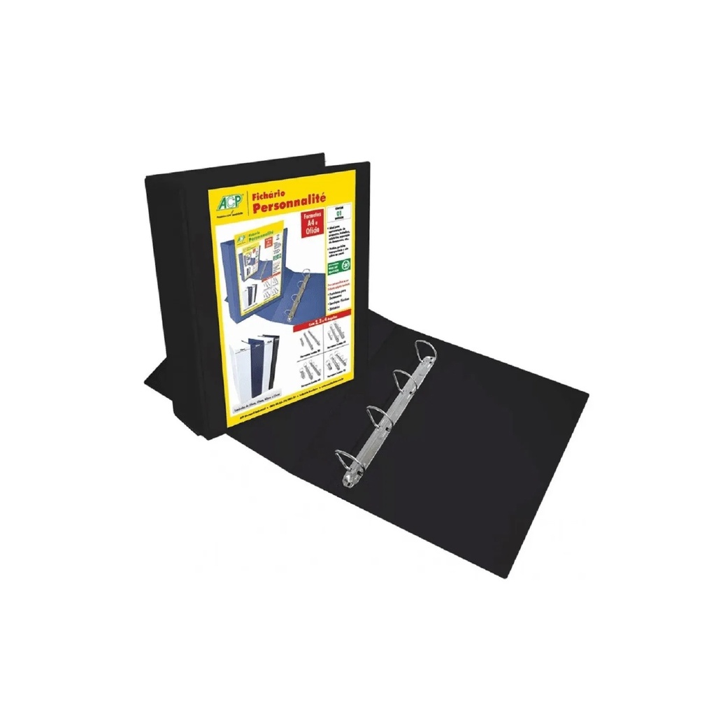 Fichário Personalité A4 Com 4 Argolas Preto Acp