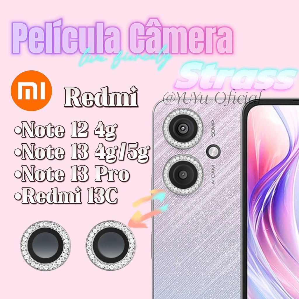 Kit Câmera Strass Diamante para Xiaomi Poco X5 Pro/X6 Pro Note 12 4G/13/13 Pro/13 Pro Plus/13C