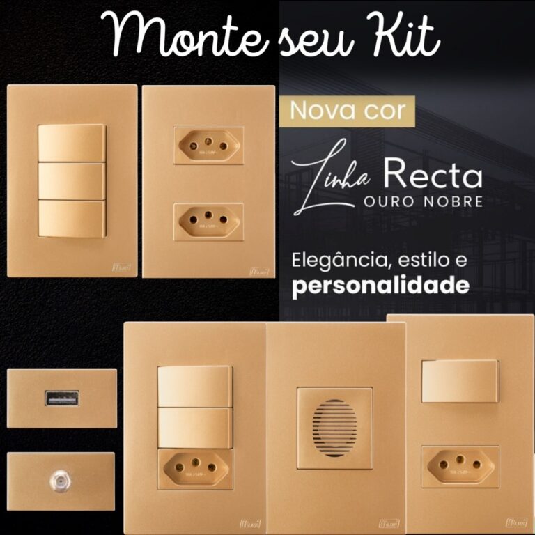 Conjunto Tomada 10a 20a 4×2 Dourada Fosco Int