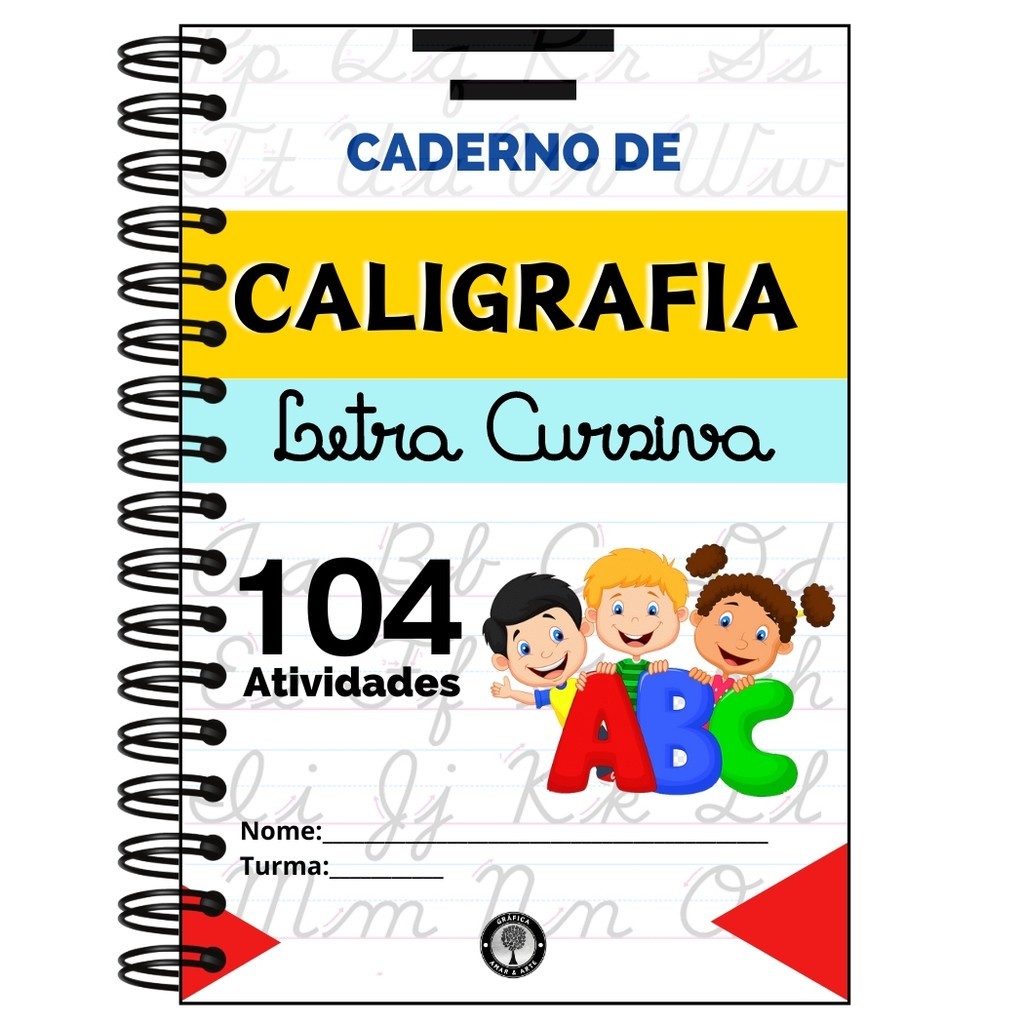 Caderno De Caligrafia Infantil Letra Cursiva Colorido