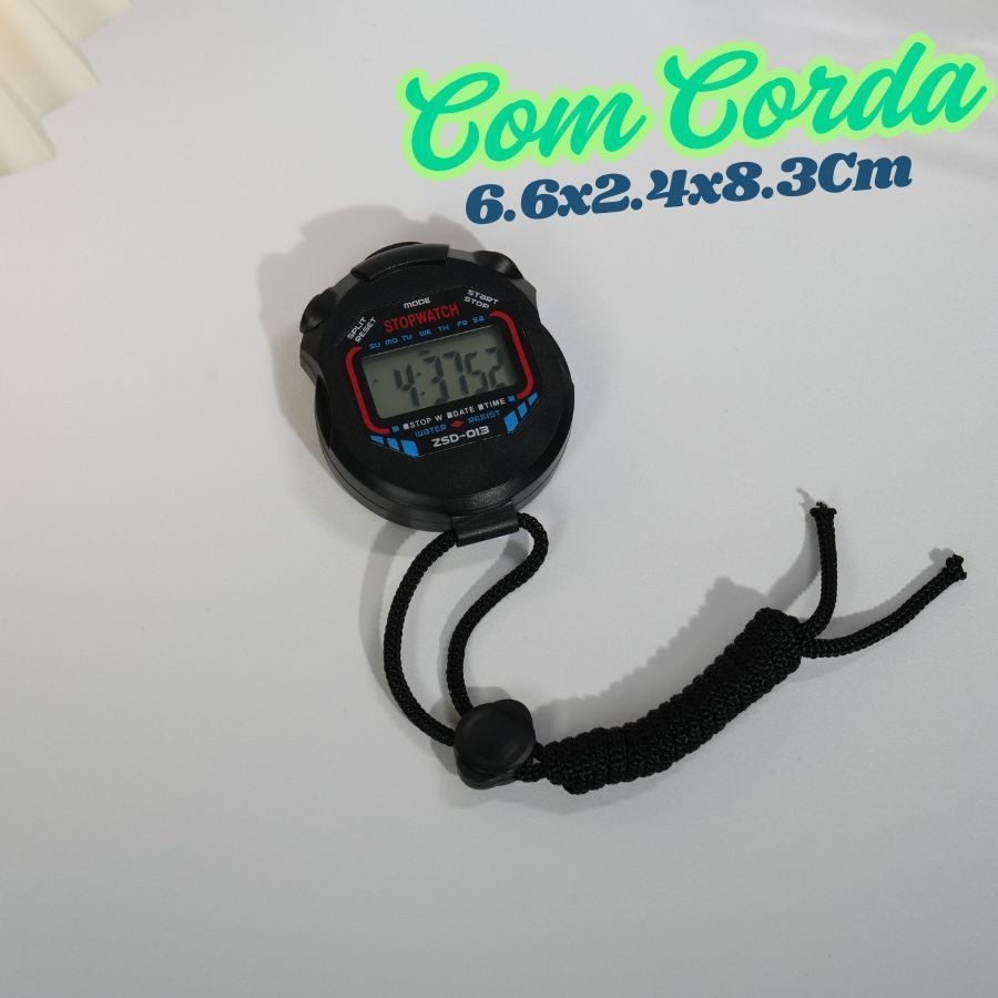 Cronômetro Progressivo De Resistente a água Mão Digital Alarme Hora 6.6×2.4×8.3Cm Preto Com Corda