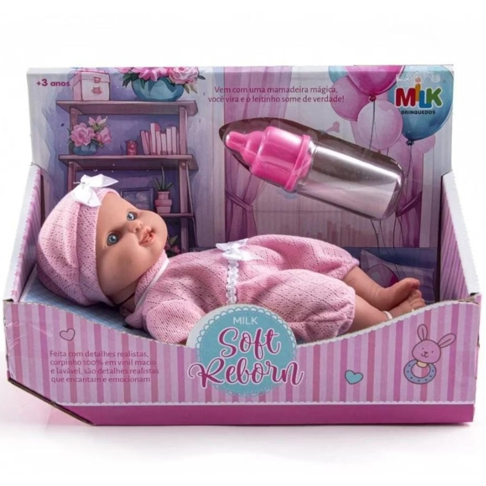 Boneca Reborn Soft Em Vinil Super Macio Com Mamadeira Magica – Envio Imediato –