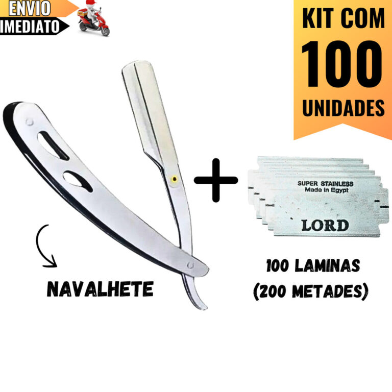 Kit Navalha Profissional Barbeiro + 100 Lâminas L