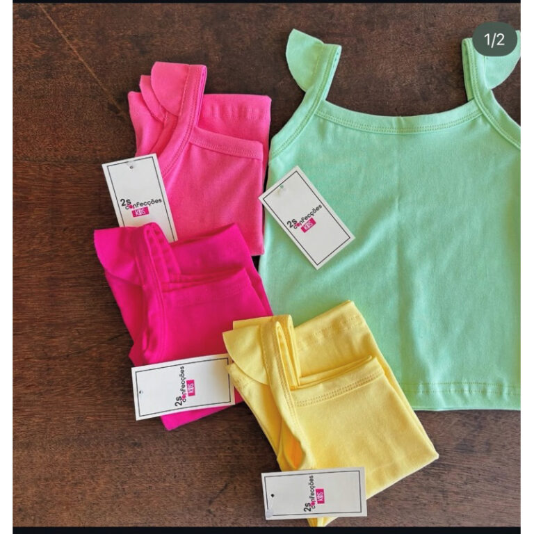 kit 5 Camiseta Regata Infantil Menina detalhe no o