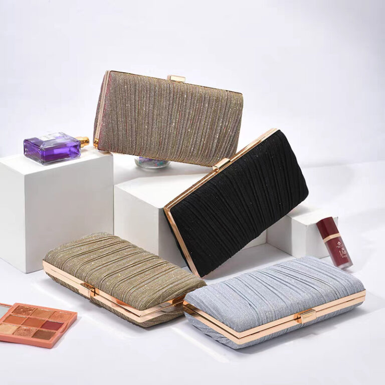 Vestido de noite bolsa plissada glitter 2025 nova 