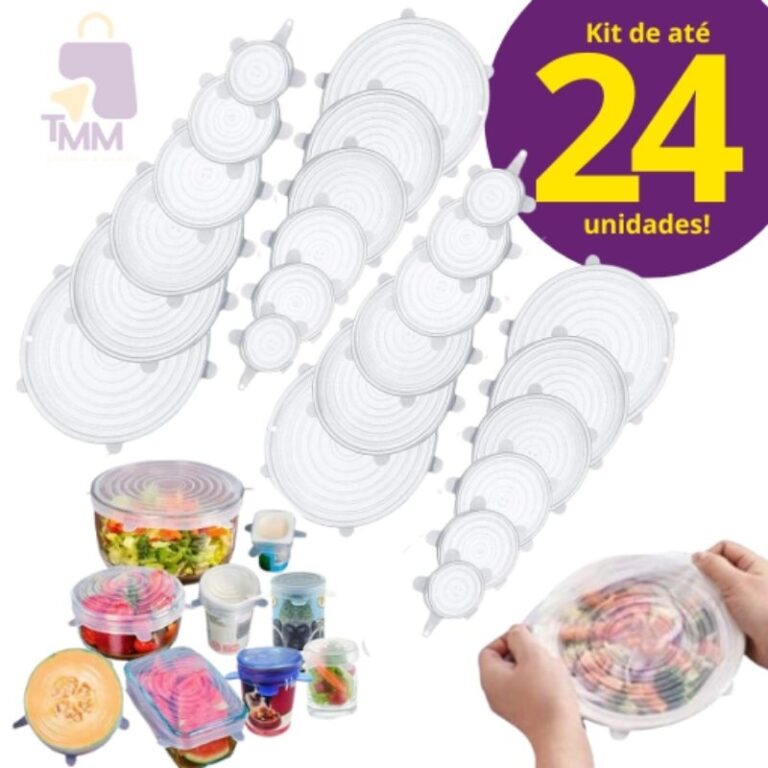 Kit Tampas de Silicone Reutilizáveis, Flexíveis,