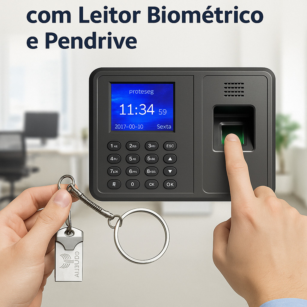 Relógio de Ponto Biométrico Digital Eletrônico  Com Conexão USB com Pendrive Digital Para Registro D