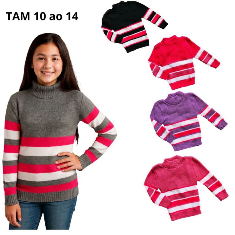 Blusa de lã infantil menina gola alta cacharrel j