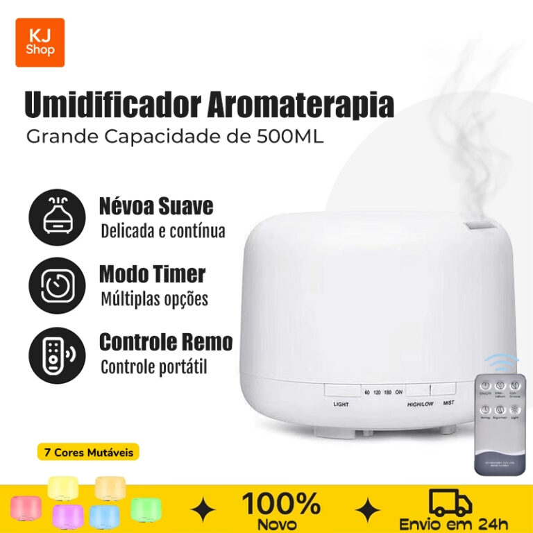 Umidificador Aromatizador 500ML LED 7 Cores Com Co
