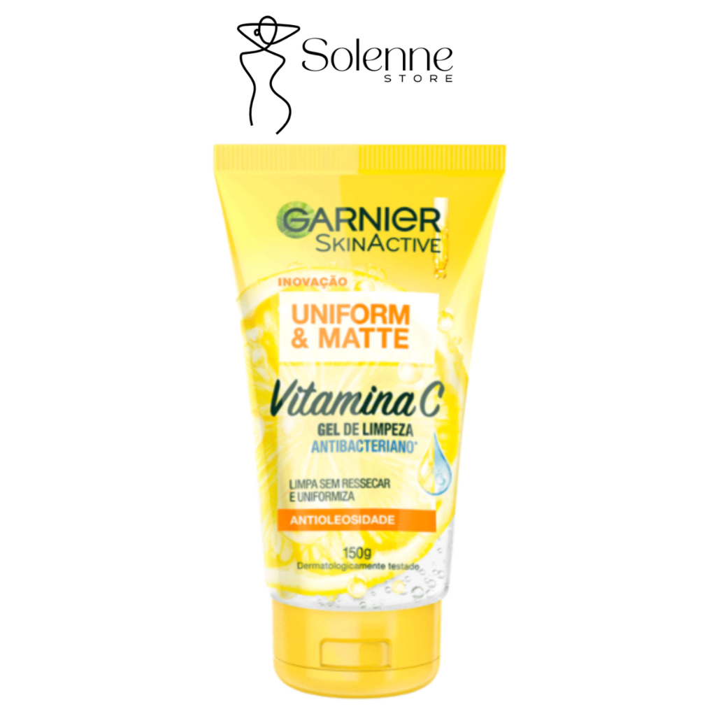 Gel de Limpeza Facial Antibacteriano Garnier Uniform E Matte Vitamina C, 150ml