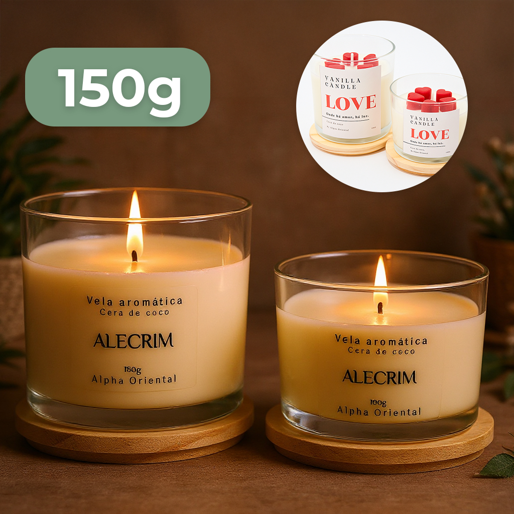 Vela aromática artesanal PREMIUM 200/100G – Vários Aromas – Com especiarias e tampa de madeira