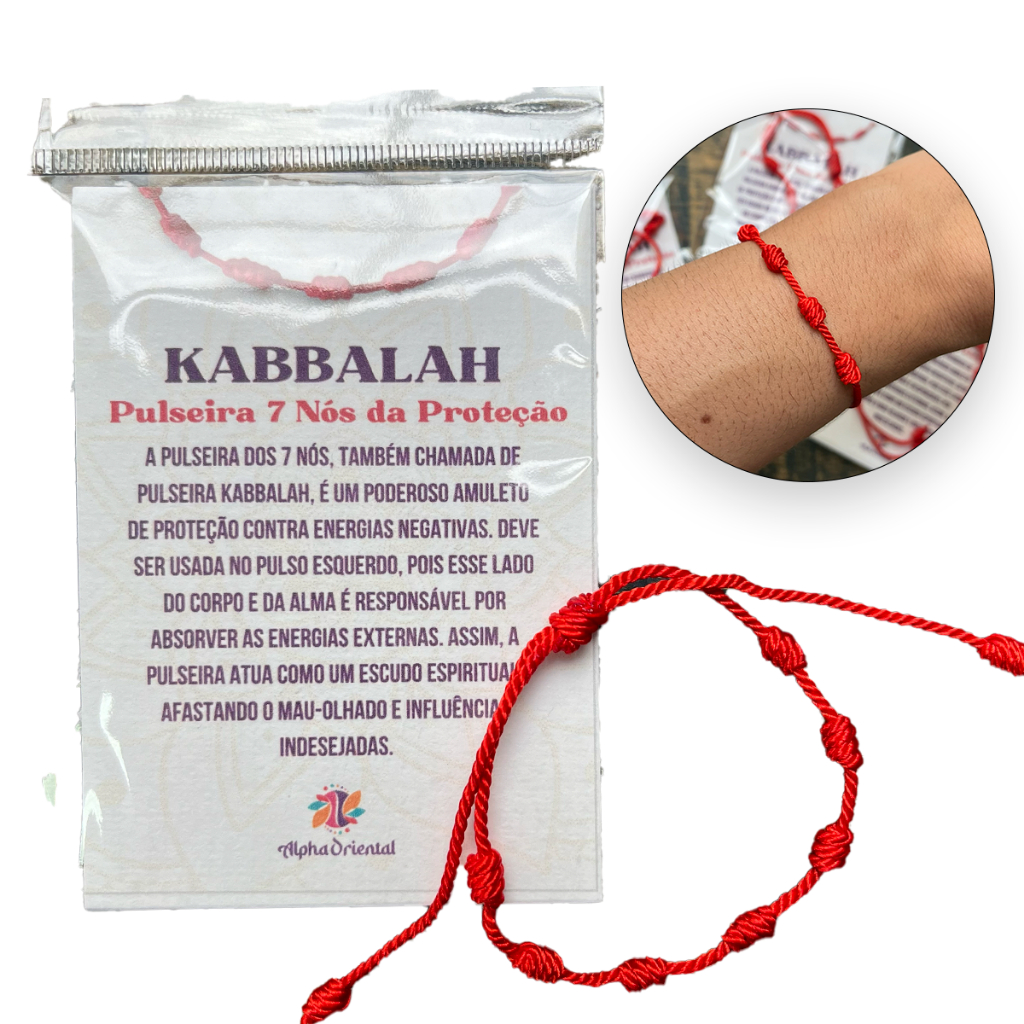 Pulseira Vermelha 7 Nós Kabbalah Contra Mal Olhado Inveja Adulto Regulável Kit