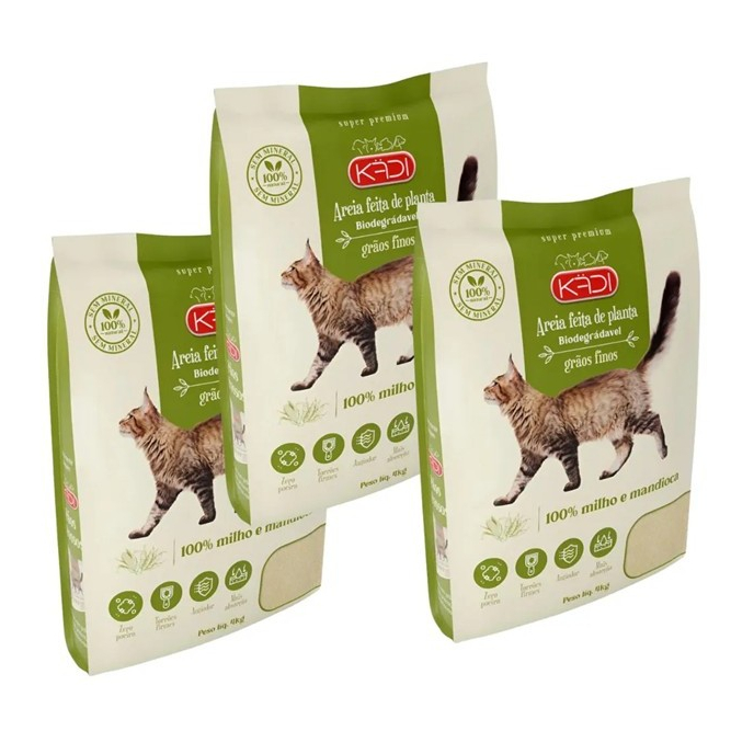 Kadi Areia Biodegradável Grãos Fino Gato 4kg Mil