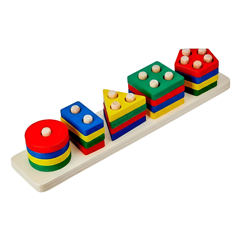 Brinquedo Pedagógico Encaixe Divertido 5 Formas Geométricas Mdf