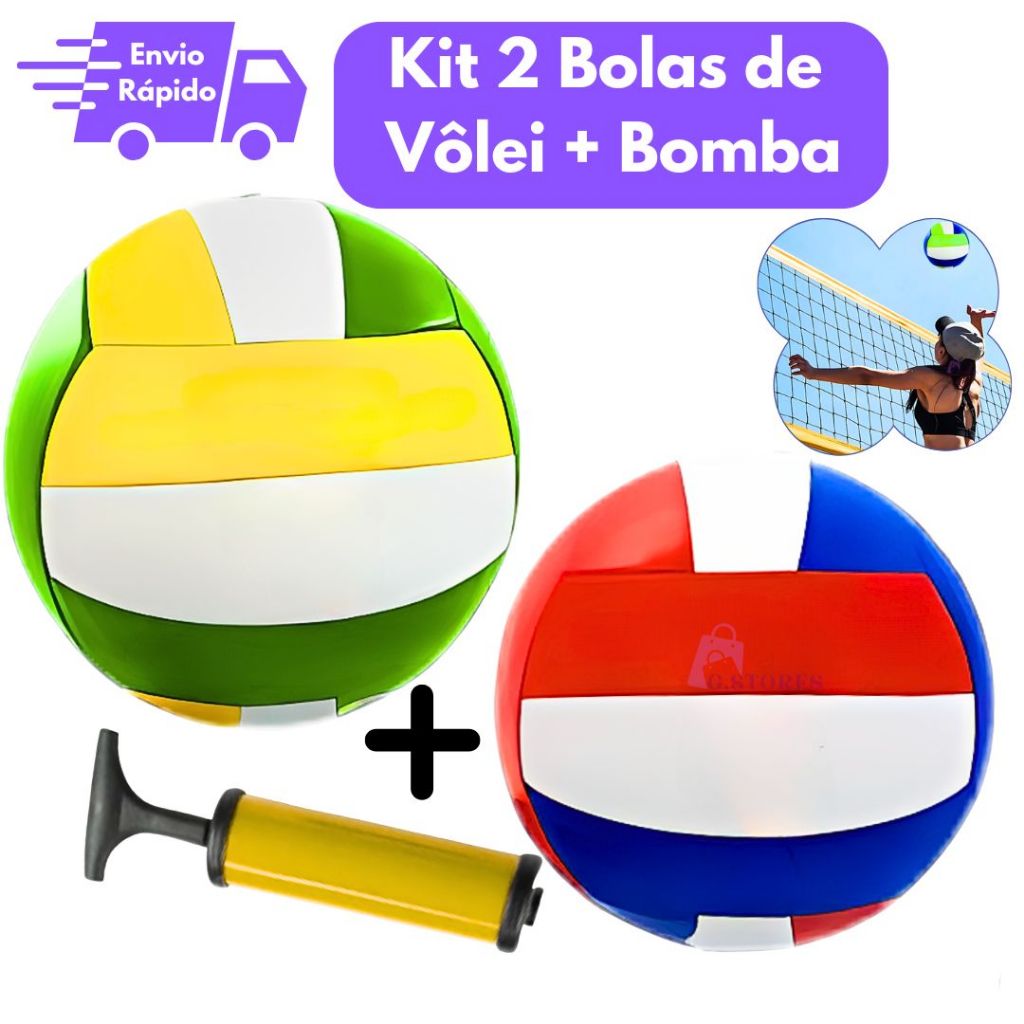 Kit 2 Bolas de Vôlei + Bomba de Ar Manual  Ideal para Jogos na Praia e na Quadra