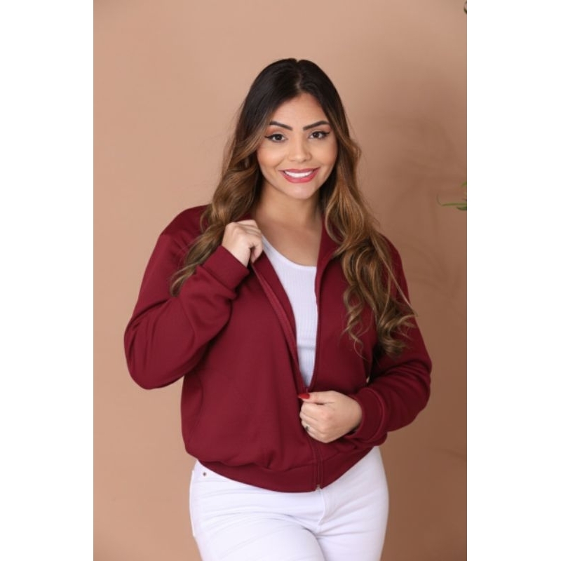 Blusa Casaco Moletom Poliéster Liso Feminina Variedade de Cores Para Toda Ocasião