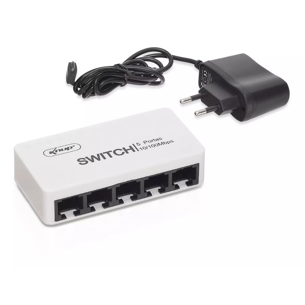 Switch Mini 5 Portas Hub Cabo Rede/Ethernet 10/100mbps Auto