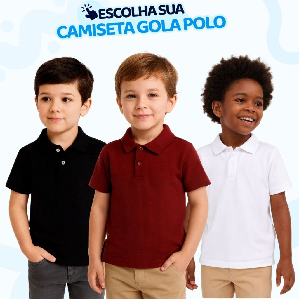 Camisa Polo Menino Infantil Estilo Casual de algodão, nos tamanhos 2 ao 10 Camisa Social Polo L08