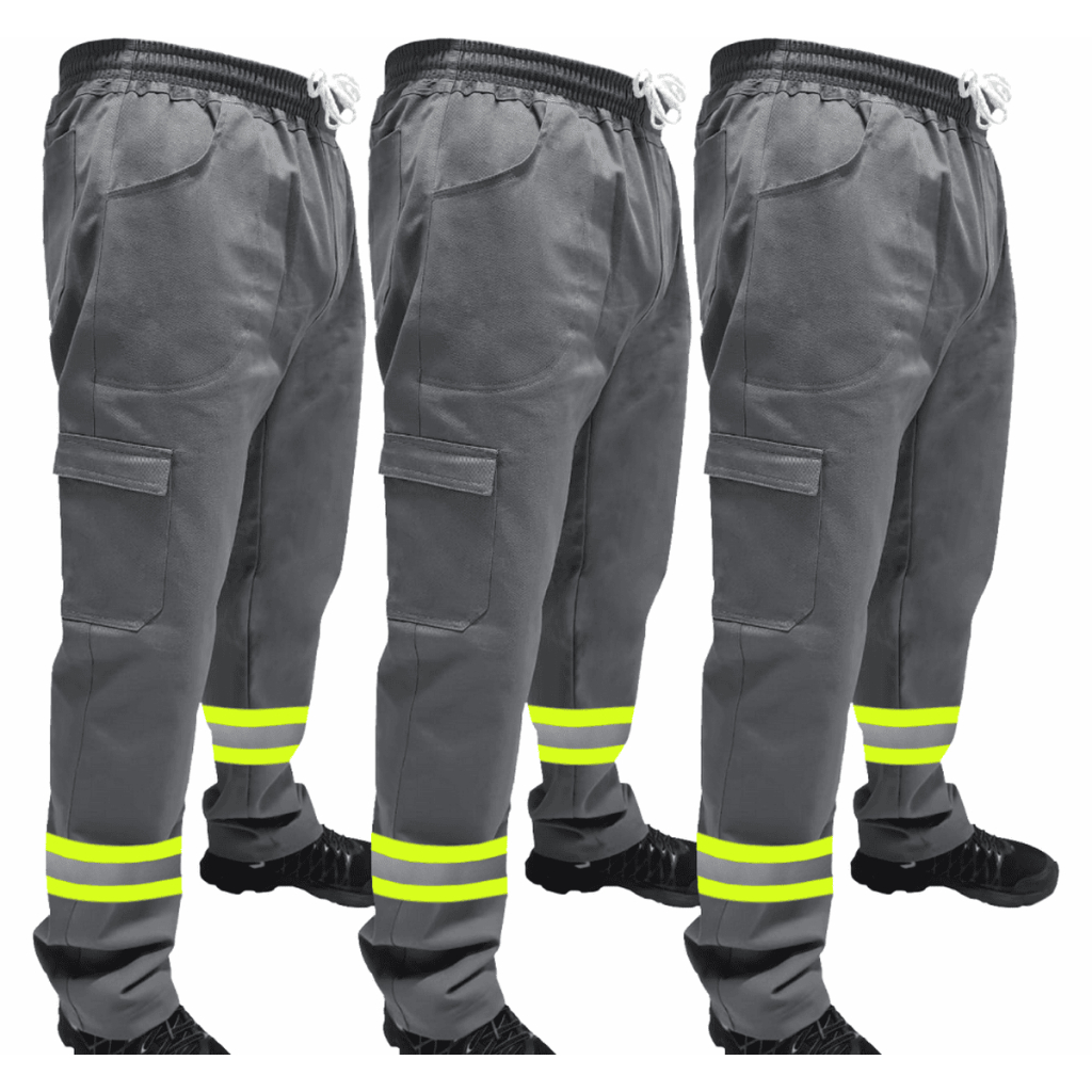 Kit C/ 3 Calça de Uniforme Terminal de Carga Brim Profissional Reforçada Com Faixa Refletiva Verde